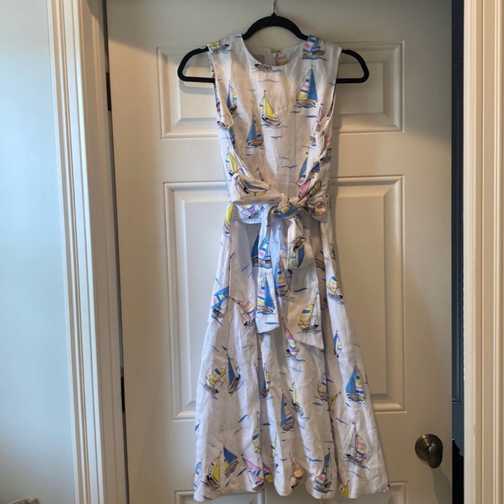 Sailboat Print Midi Dress Size 4 Linen Twitchill